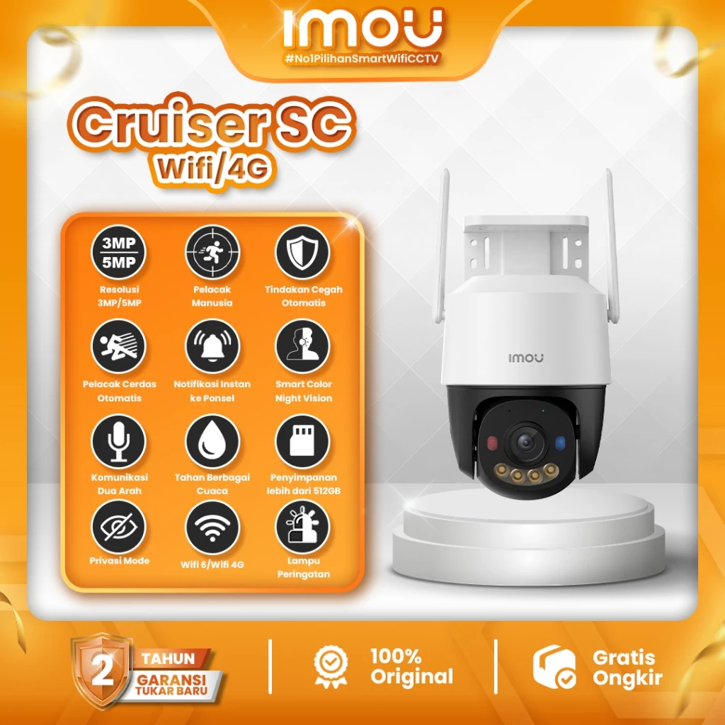 IMOU Cruiser SC 5MP Kamera Smart CCTV Wi-Fi 6 Outdoor Color Night Vision Strobo Merah Biru Weatherproof