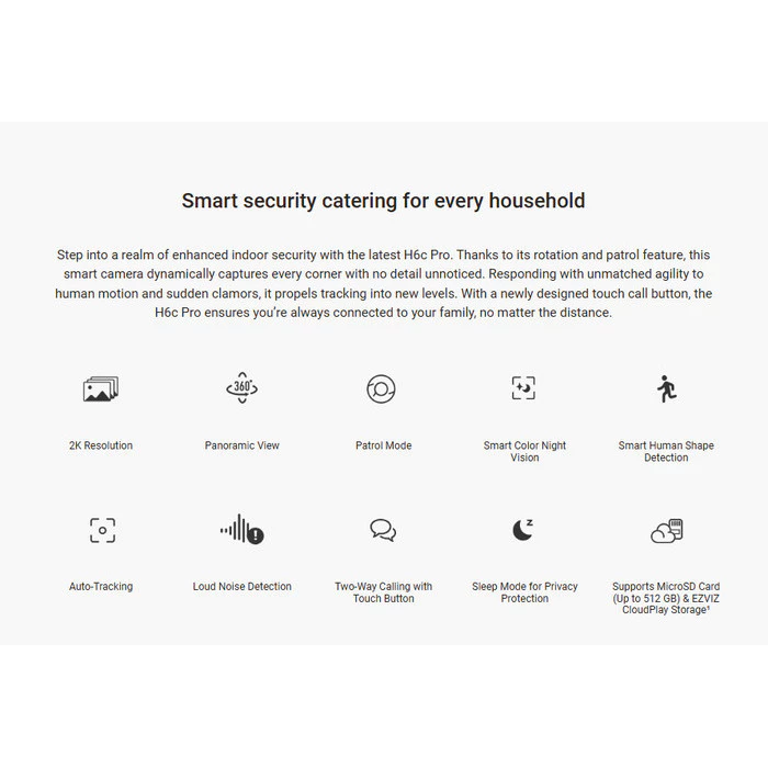 Ezviz H6c Pro 2K 3MP Smart Wifi Pan Tilt IP Camera CCTV Indoor
