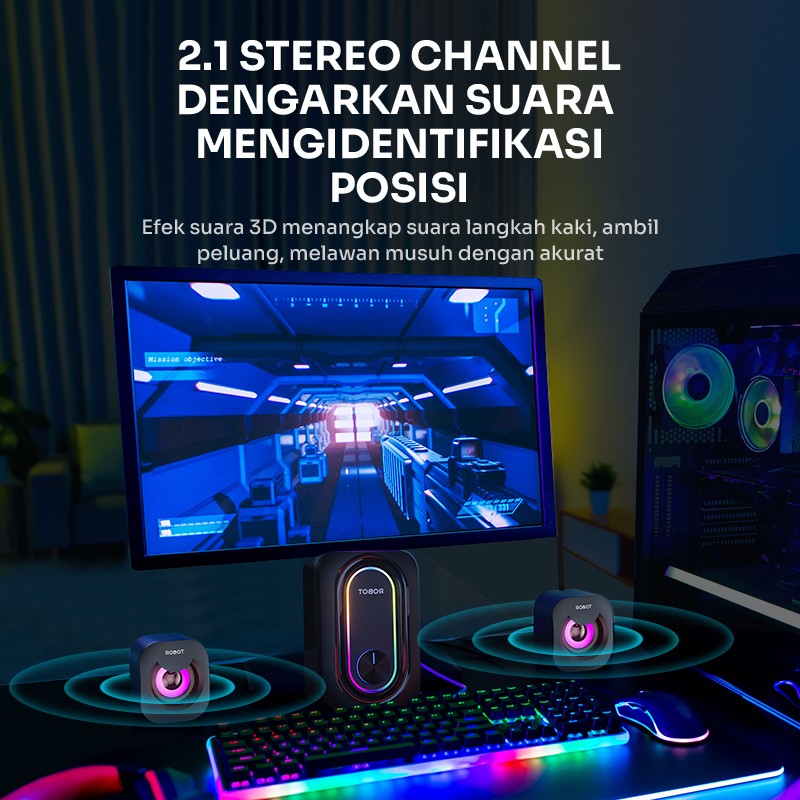 Speaker Gaming Robot RS190 Soundbar Super Bass Portable RGB