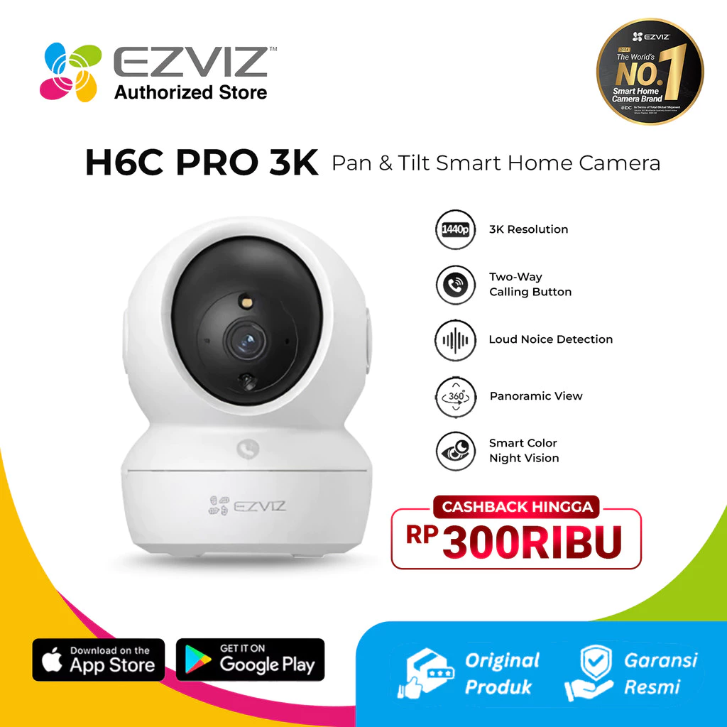 EZVIZ H6C G1 5MP 3K Smart Home Pan Tilt IP Camera CCTV Wifi Jarak Jauh Lewat Hp