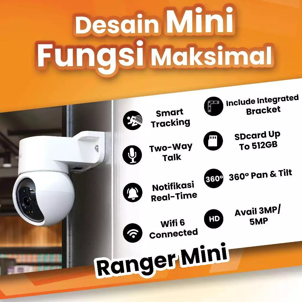 MOU Ranger Mini 3MP Kamera Smart CCTV Indoor Wi-Fi 6 Full Color Night Vision Bracket Integrated