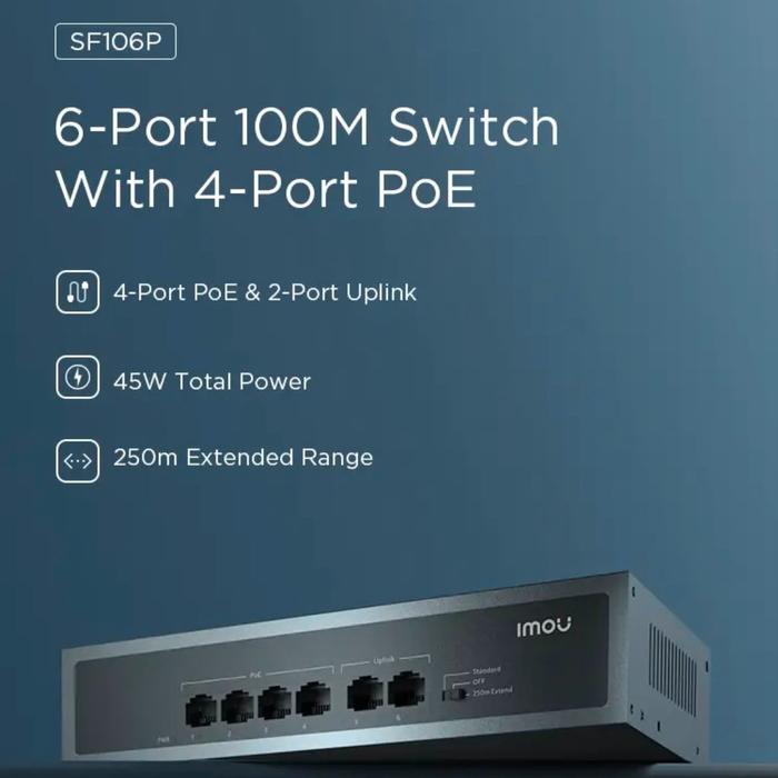 IMOU SF106P 4+2 Switch Hub PoE Unmanaged 100Mbps IP Camera CCTV Kabel LAN
