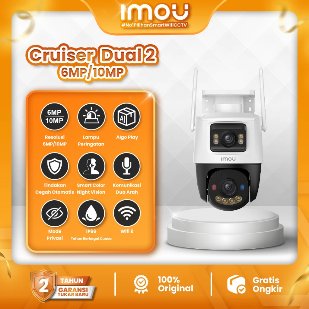 IMOU Cruiser Dual 6MP Dual Kamera Smart CCTV Outdoor Wi-Fi 6 AI Human & Vehicle Detection Full Color Night Vision