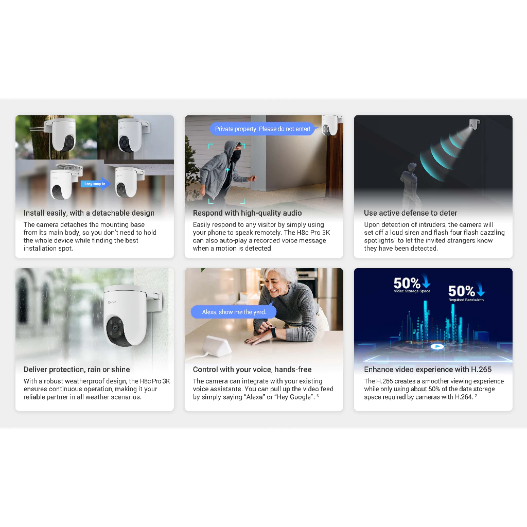 Ezviz H8c Pro 5MP 3K Smart Home Pan & Tilt IP Camera CCTV Outdoor