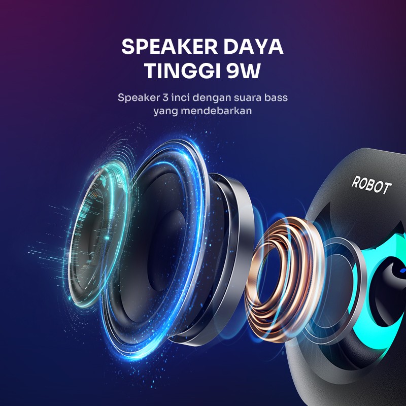 Speaker Gaming Robot RS190 Soundbar Super Bass Portable RGB