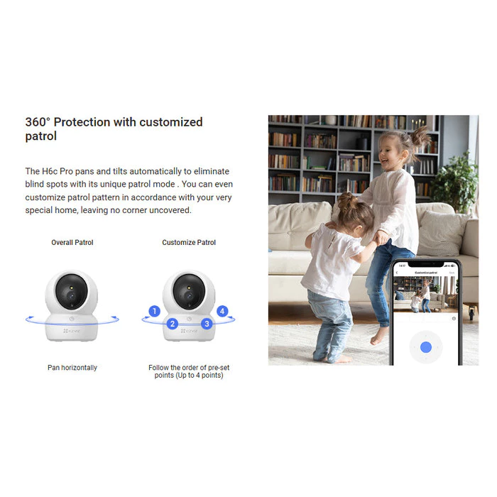EZVIZ H6C G1 5MP 3K Smart Home Pan Tilt IP Camera CCTV Wifi Jarak Jauh Lewat Hp